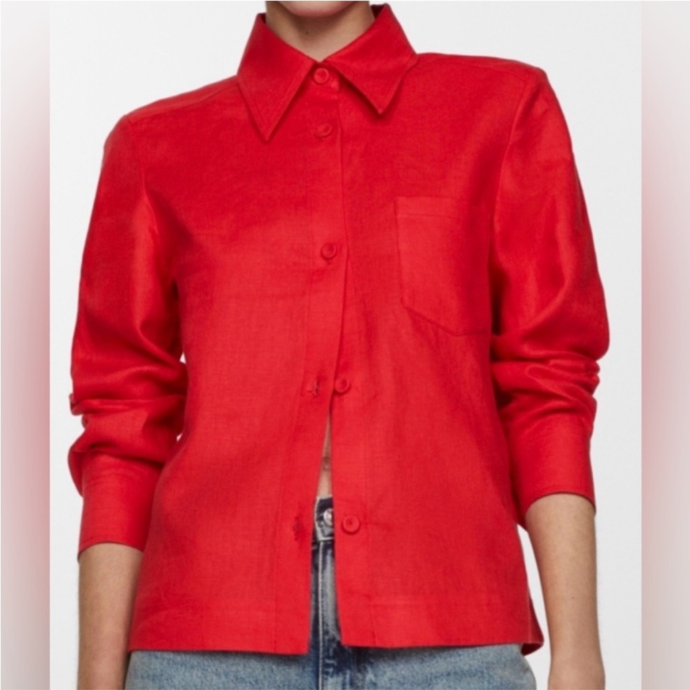 Mango linen Red Button-Up Shirt, XS